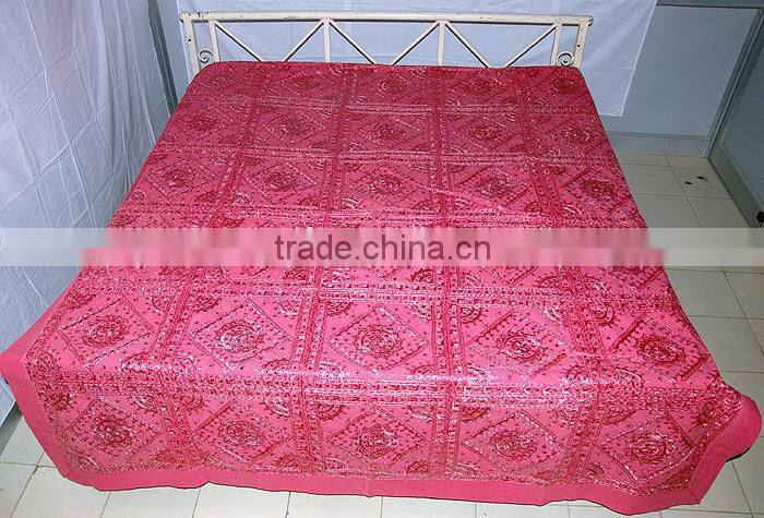 Jaipuri Turquoise Mirror Embroidered Bedsheets