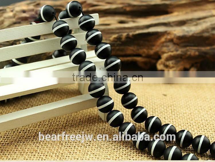 Hot sale Natural White Line Black Matte Onyx tibetan agate gemstone Round Loose beads