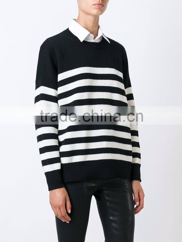 Hot sell woman fashion suit stripe wool sweater