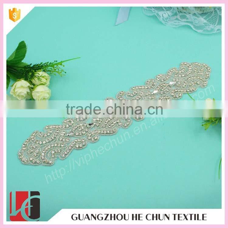 HC-3449 Hechun Factory Sew On Crystal Bead Hand Applique Embroidery Designs for Wedding Dress