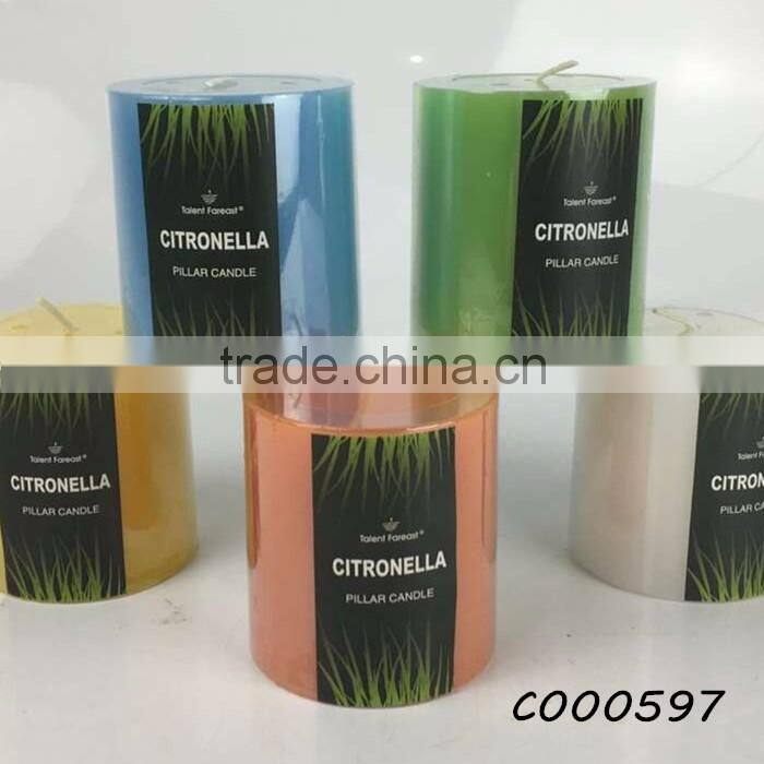 Pillar flat top candle, citronellyl oil anti mosquito candle with different color optioned