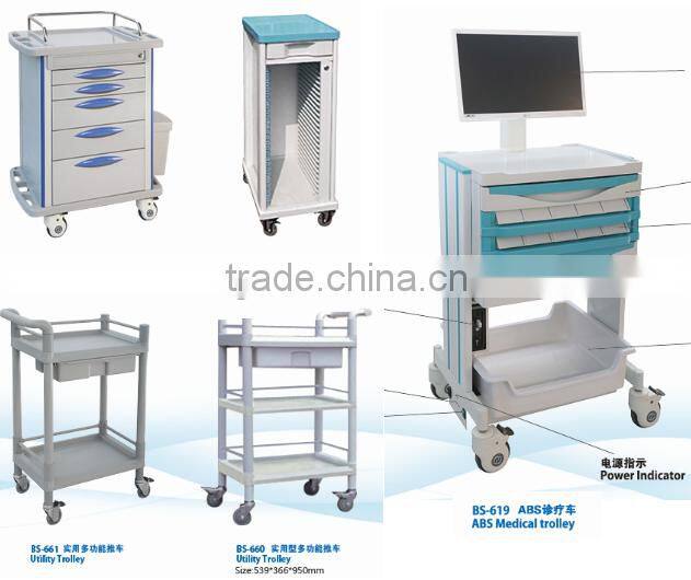 ABS movable case cart hospital medical furniture case history trolley case trolley for doctor