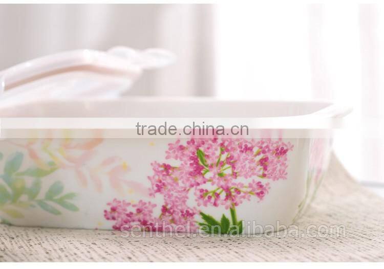 Ceramic food container,2 Compartments lunch food storage container,rectangle ceramic bento box