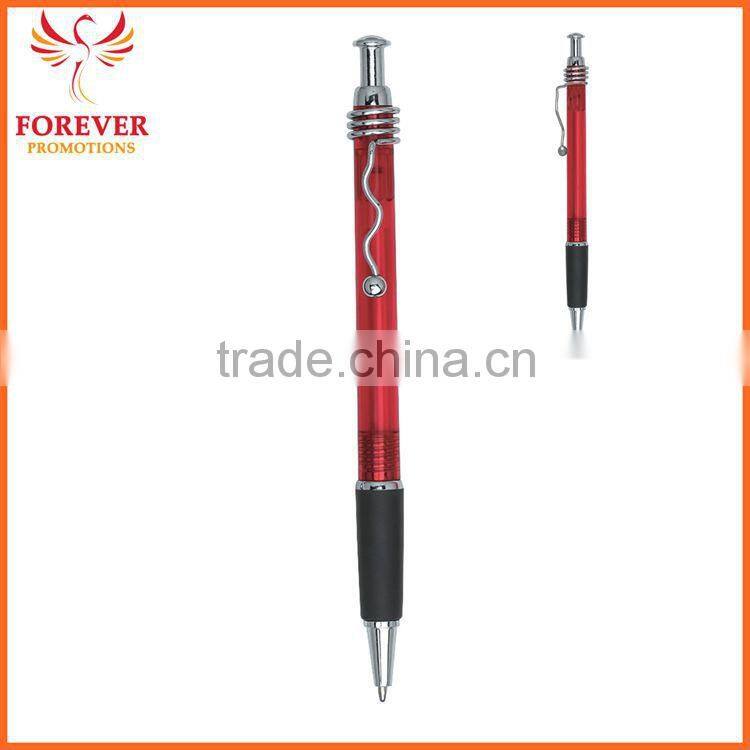 Exhibition Conference Custom Wired Clip Plunger Action Ballpoint Pen With Rubber Grip Ball Pen Supplier