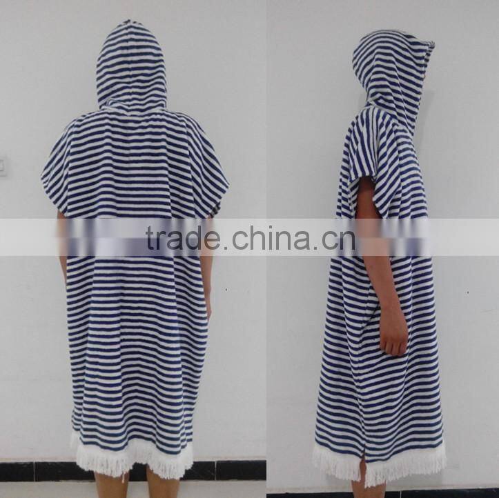 100% cotton terry cloth STRIPES woven surf poncho beach towel for men