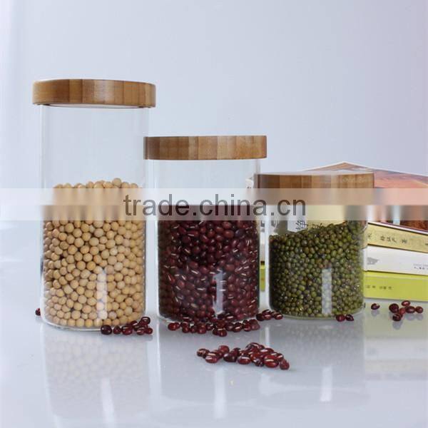 china supplier decorative clear high borosilicate bamboo lid sealing glass storage container