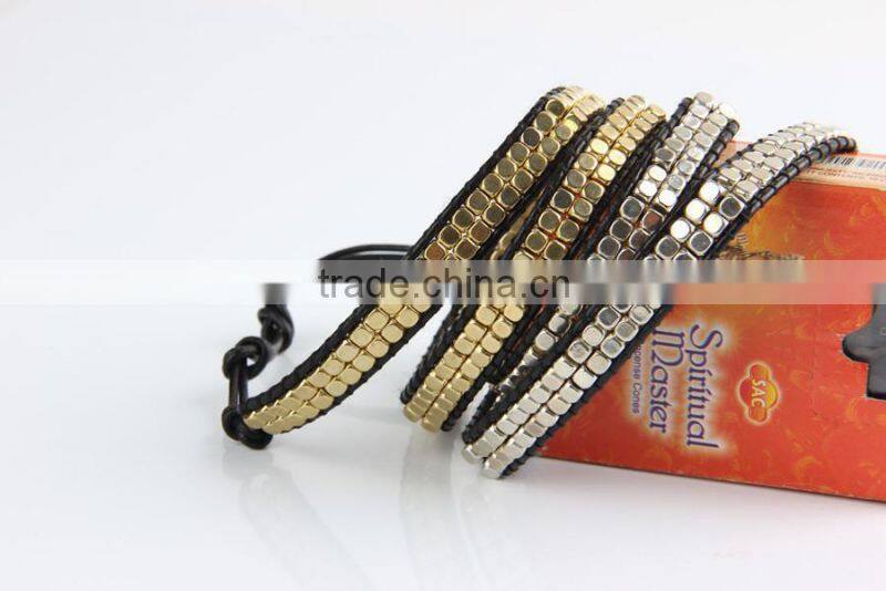 fashion bead bracelet wholesale Hand-woven four laps coil bracelet bangle gold and silver charm bracelet jewelry