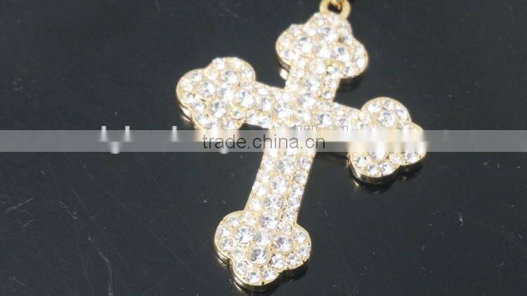 Factory price golden rhinestone cross christian religion symbol alloy necklace