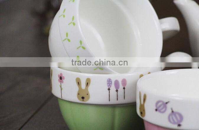 Zakka creative cartoon rabbit couples coffee kettele and mugs ceramic three-piece tea set with stainless steel filter