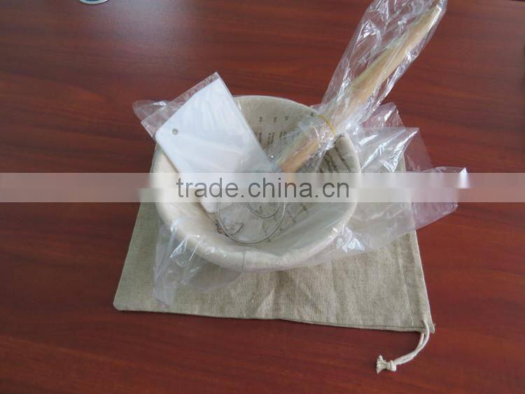 Rattan bread proofing banneton basket set-Banneton with liner+Silicone dough scraper+Dough whisk + Linen bread bag
