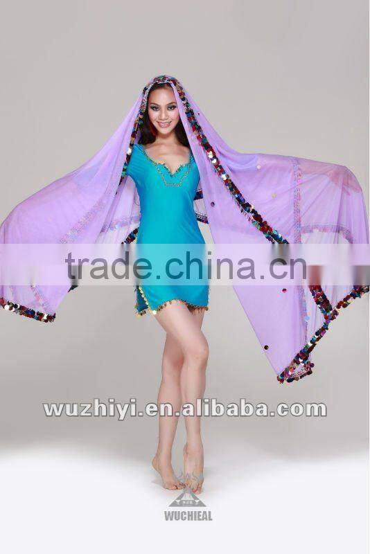 Guangzhou Qiancai Wuchieal 2013 elegant colorful bellydance veils,plus size shining Belly Dance veils (SJ015)