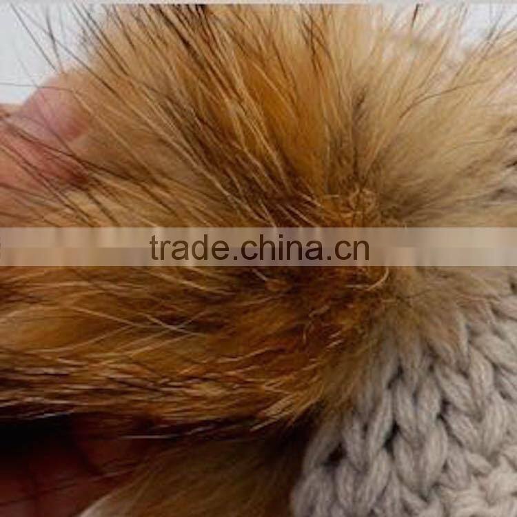 New Style Winter Warm Crochet Wool Baby Beanie Hat with Raccoon Fur Pom poms Ball/Earflaps