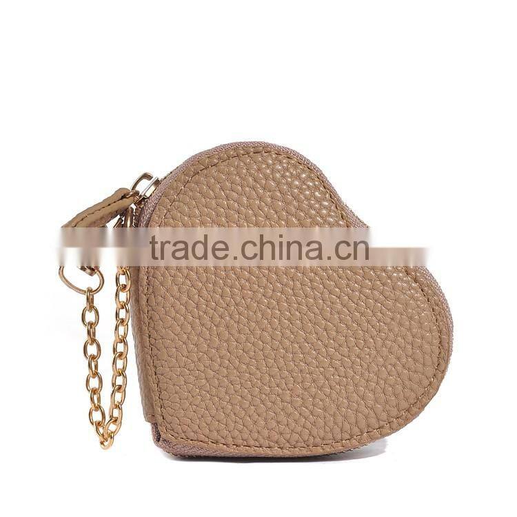 Khaki PU coin purse mini size heart shape coin case for lady