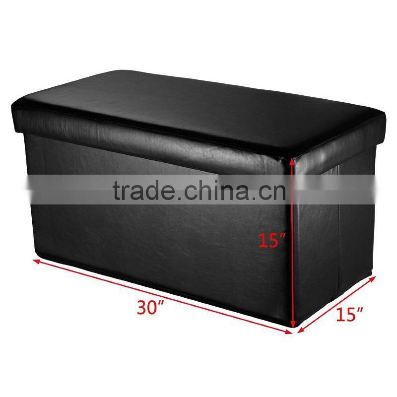 Folding Ottoman Storage Box Seat Chest PU Leather Black 30''X15''X15''