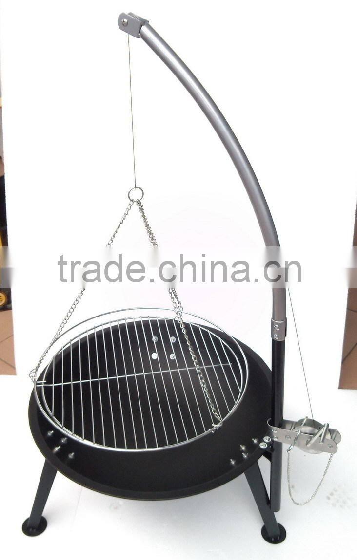 sling chain BBQ grill with adjustable cooking height, pulley tripod grill