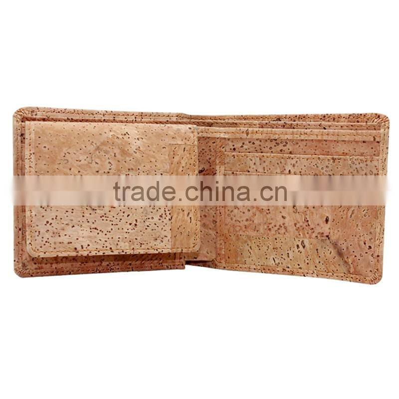 Boshiho grid grain natural cork flip bifold wallet