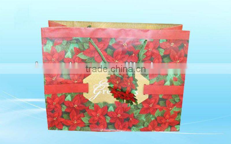 Red shopping paper bags with satin handle