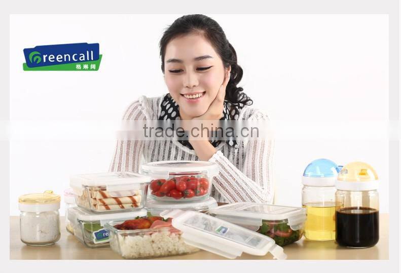 Airtight lock style glassfood container with plastic lid