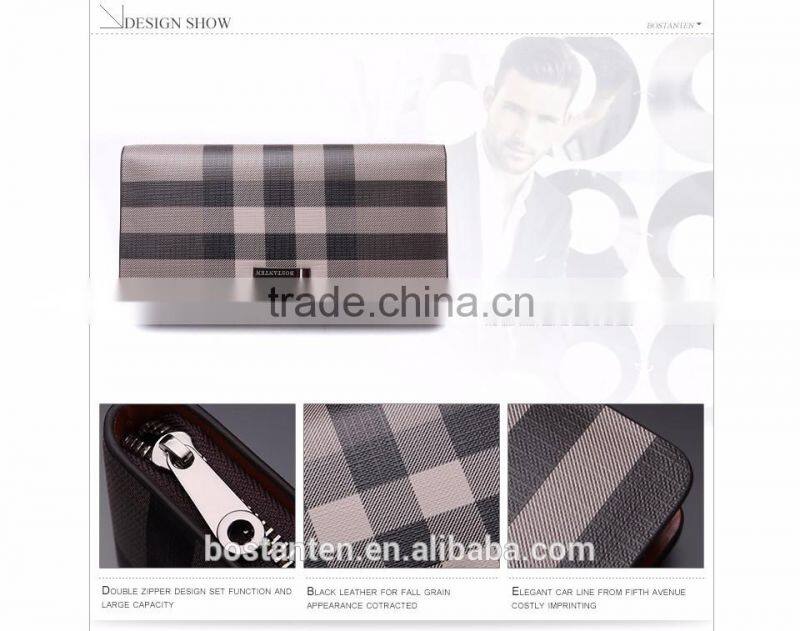 classic plaid leather wallets clutch hand bag for men fashion