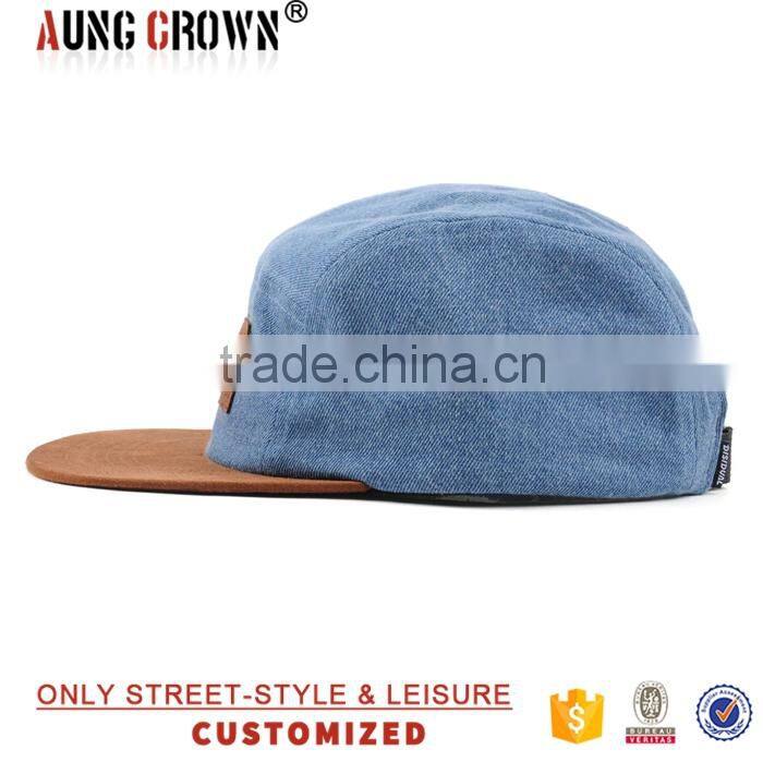 denim 5 panel hats leather patch