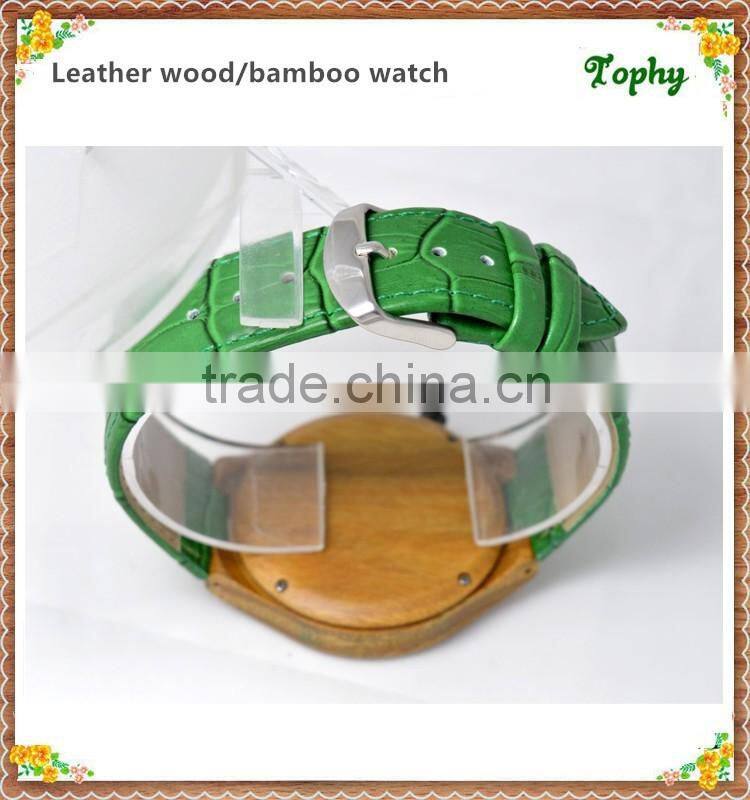 Trade Assurance Bamboo Wooden Watches 2016 New Products Men's With Genuine Leather Band Luxury