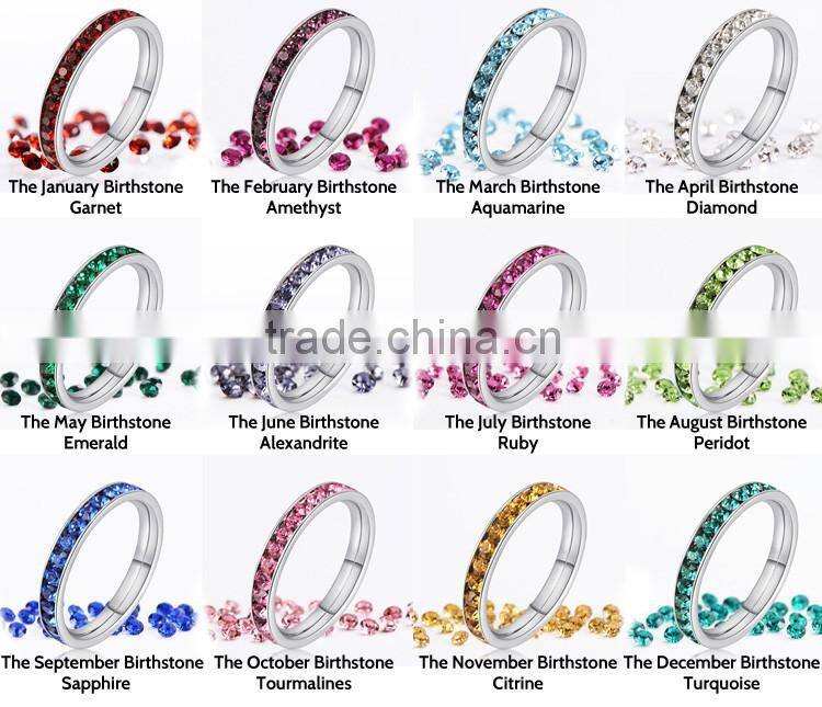 6 pieces Birthstone set crystal stainless stell bracelet with rings