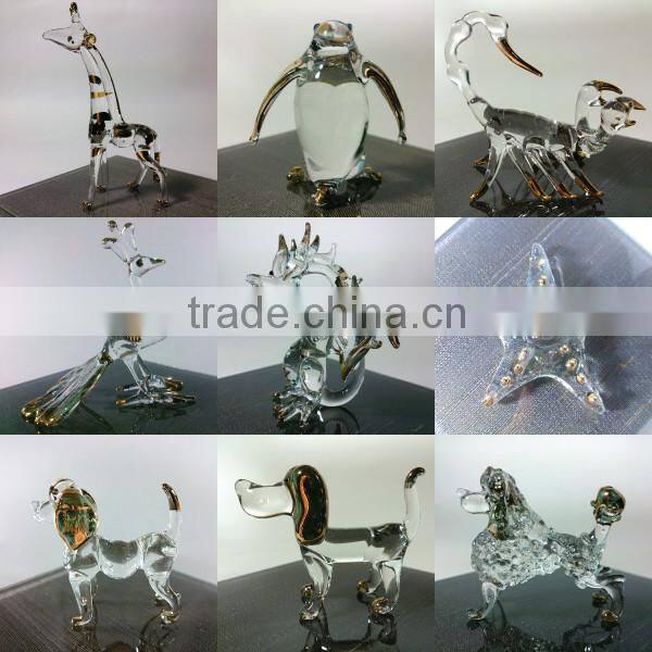 Crystal Dragon Hand Blown Clear Glass Art Gold Trim Figurines Home Decor / Fancy Collection / Gift