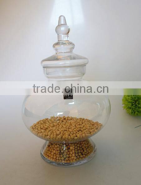 high clear blown glass canister with glass lid used for food