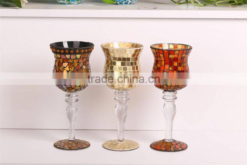 long stem storm lantern glass candle holder mosaic