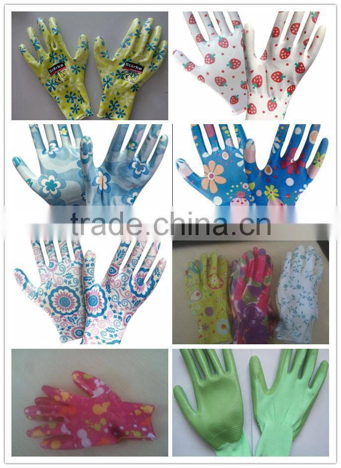 flower printed nitrile coated women's garden glove