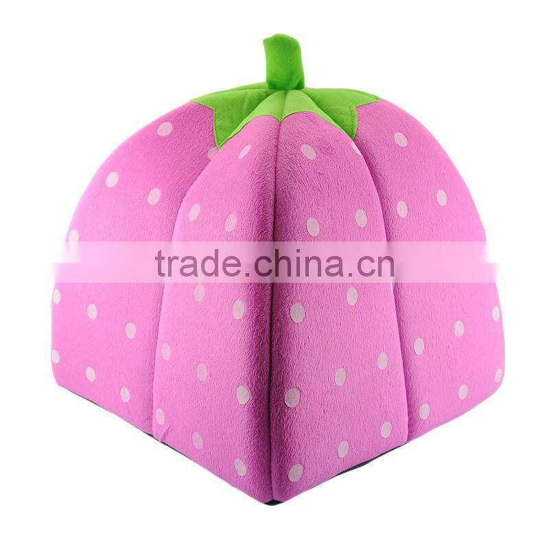 Pink Foldable Sponge Pet Dog Cat House Tent Bed Strawberry Shape Warm Kennel M