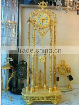 Ornate Bronze Ormolu Grandfather Floor Clock, Dore Gilded Grandfather Pendulum Clock