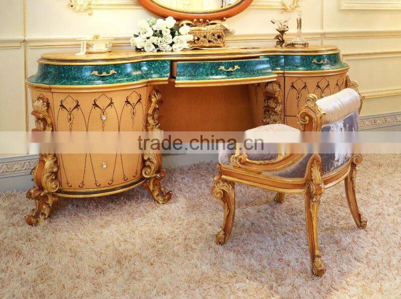 New Design French Rococo Bedroom Furniture Wooden Carving Dressing Makeup Table With Mirror/ Elegant Vanity Dresser Table Set