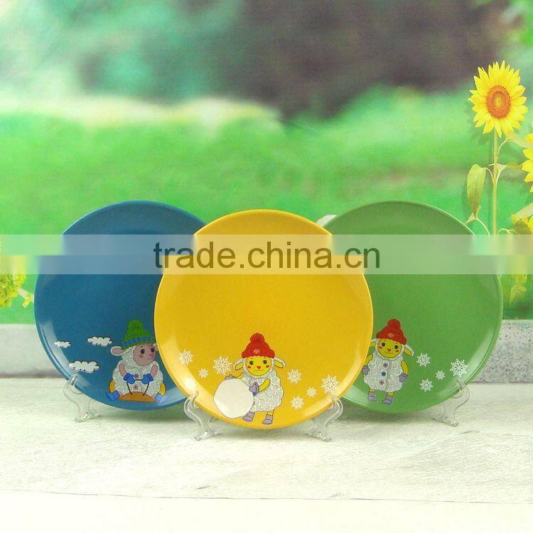 ceramic type children plate with cartoon decal and soild color