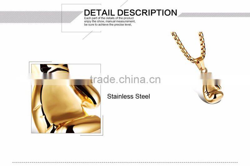 2017 Trending Fashion Stainless Steel Glove Boxing Gold Plated Men's Pendant Necklace