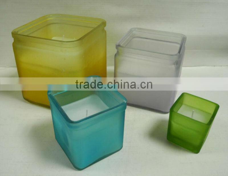 colorful square glass candle jar