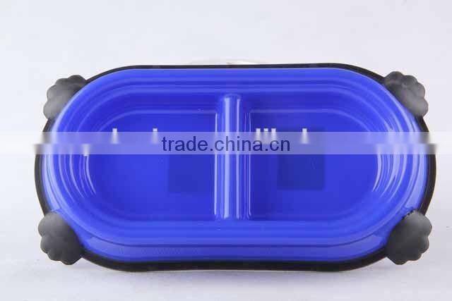 New design Plastic slip-resistant oval pet bowl with rubber bottom/dog bowl