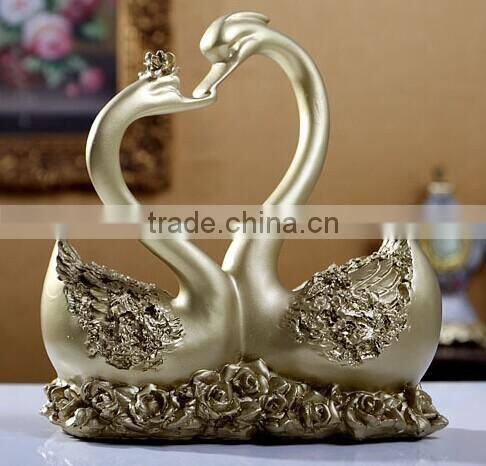 Golden resin couple swan decorative figurines