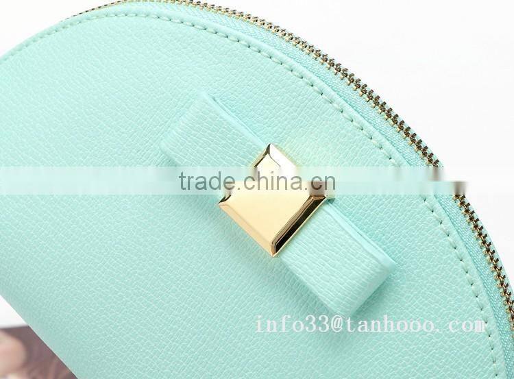 cosmetic bag Brass zipper top good PU leather hard cosmetic bag with lining