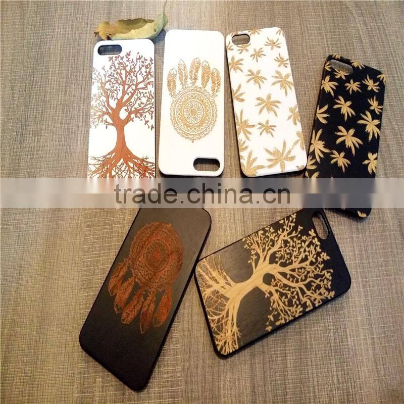 Classical Chinese 2017 newest design PC sticked with wood cartoon carving cell phone case for Iphone