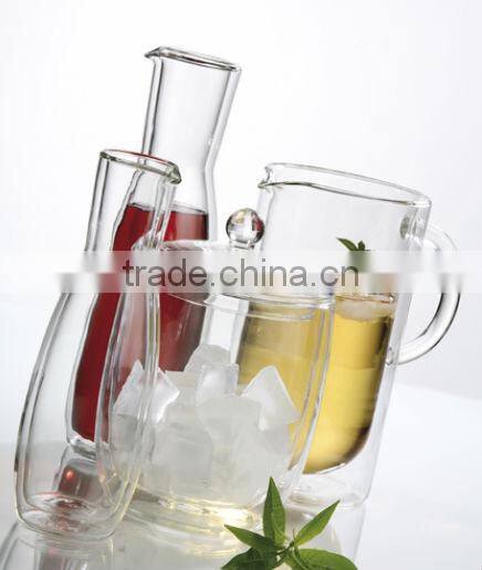 Clear Double wall glass cup with handle