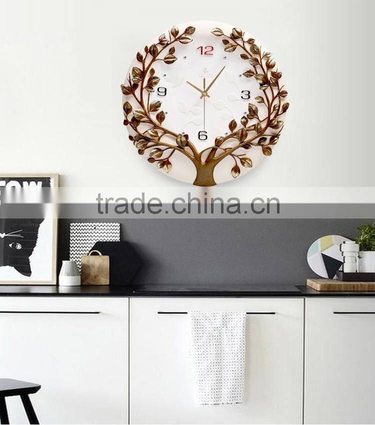 M0026 Momoda Living room dining room Creative fancy elegant 3D tree wall clock quartz home decoration gold silver art wall clock