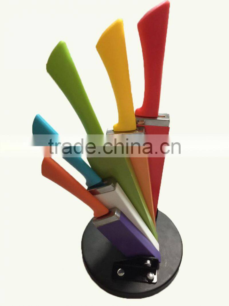 p45-059 6pc stainless steel color knife set with wooden folding block