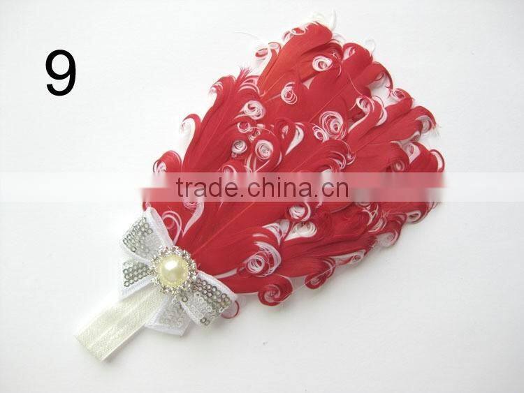 curly feather with pearl bead rhinestone for kids hair accessories