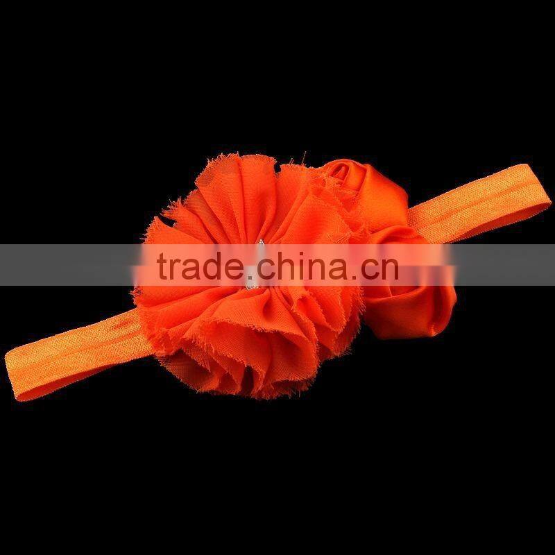 chiffon flower and satin rose flower headband for kids hair accessories