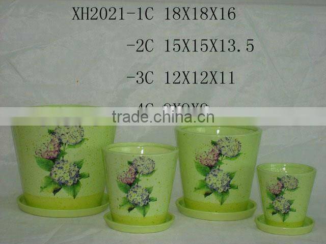 Round Ceramic flower pots with leaf design