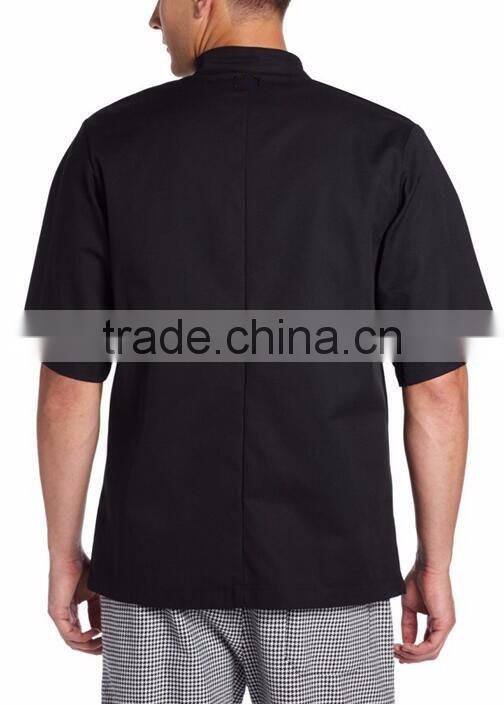 Wholesale Mens Clothing Custom Short Sleeve Stand Collar Black Casual Classic Chef Coat Uniform Men Tops