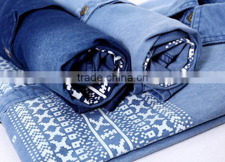 Men's Printed Denim Shirts Short Sleeve Denim Shirt For Men Washed Denim Casual Shirt