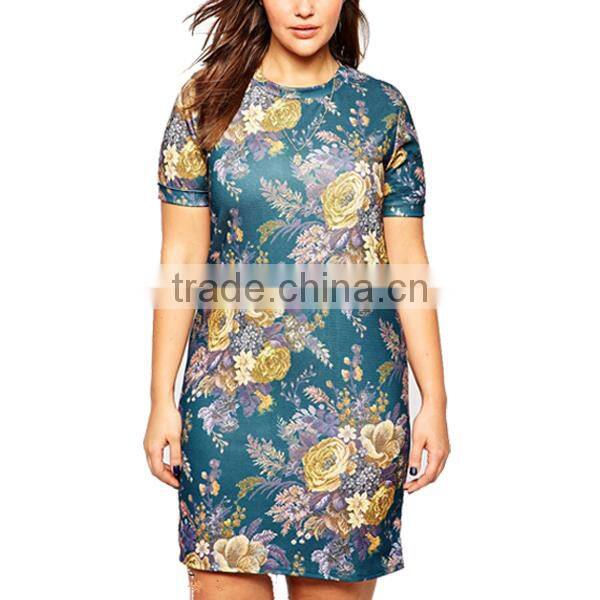 2016 Stylish T-Shirt Dresses Chic Floral Printed Textured Plus Size Women Dress