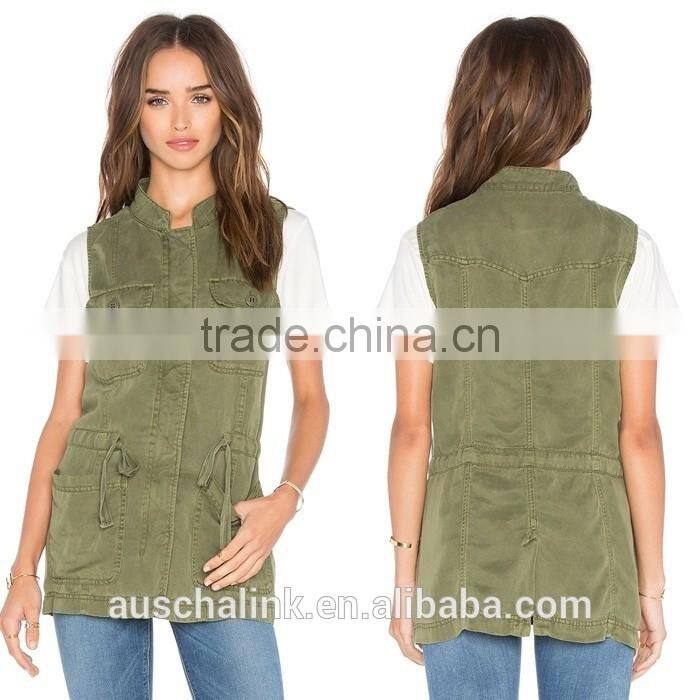 best selling lady tencel and linen-blend cheap military vests